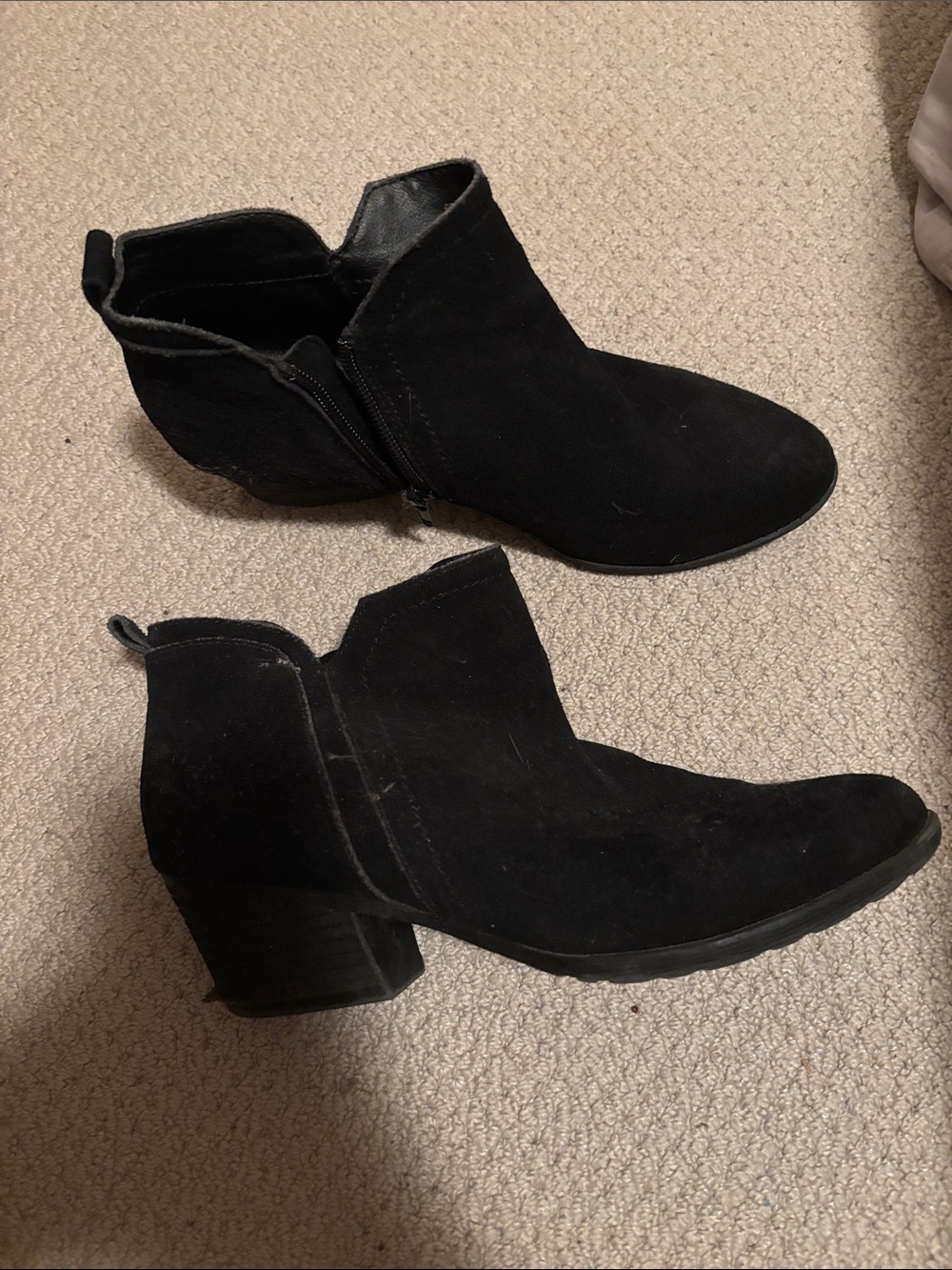 Black Suede Ankle Booties with Low Block Heel